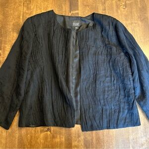 Eileen Fischer Small Black Crinkled 100% Silk Jacket Office Church Career 🖤